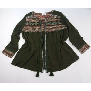 Arianna By Howard's Green Embroidered Shirt S/M‎